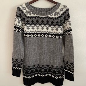 Forever 21 Fair Isle Sweater Gray Black White Acrylic Wool Mohair Small